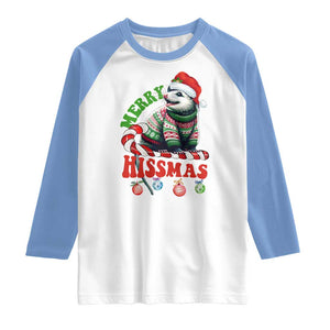 Funny Christmas Opossum Raglan Shirt Merry Hissmass TS09 White Carolina Blue Print Your Wear