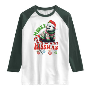 Funny Christmas Opossum Raglan Shirt Merry Hissmass TS09 White Dark Forest Green Print Your Wear