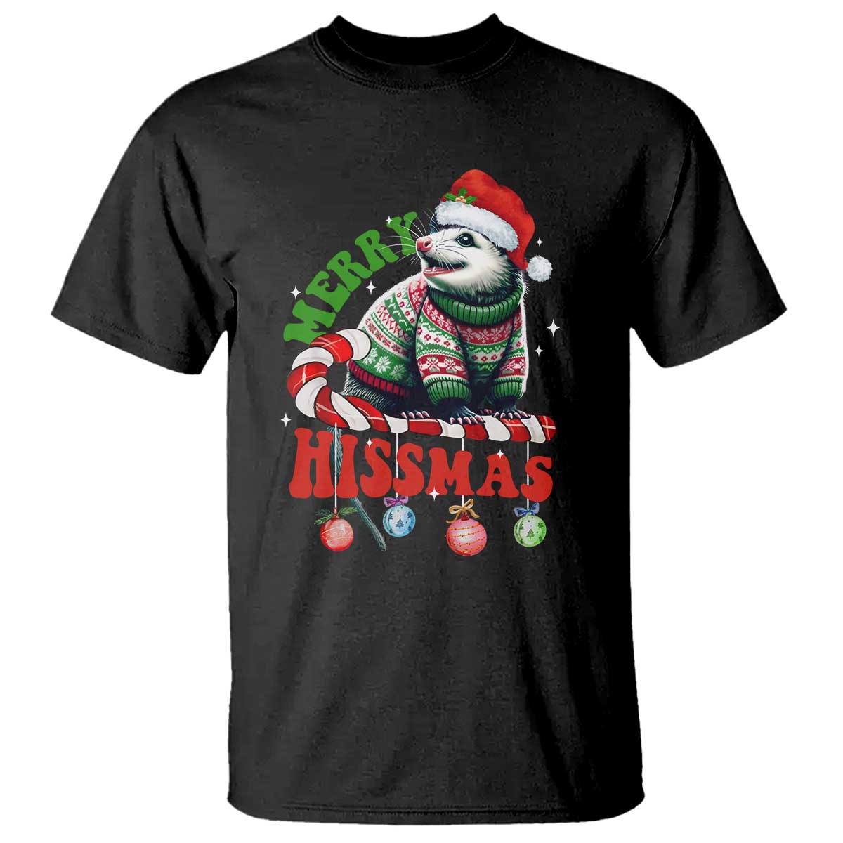 Funny Christmas Opossum T Shirt Merry Hissmass TS09 Black Print Your Wear