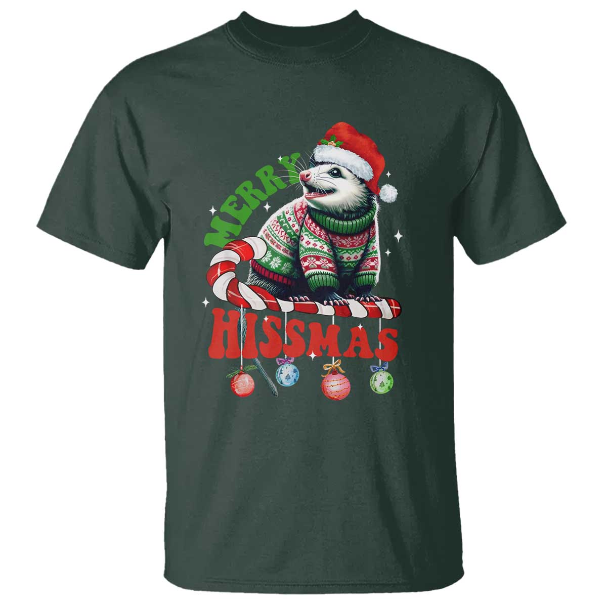Funny Christmas Opossum T Shirt Merry Hissmass TS09 Dark Forest Green Print Your Wear