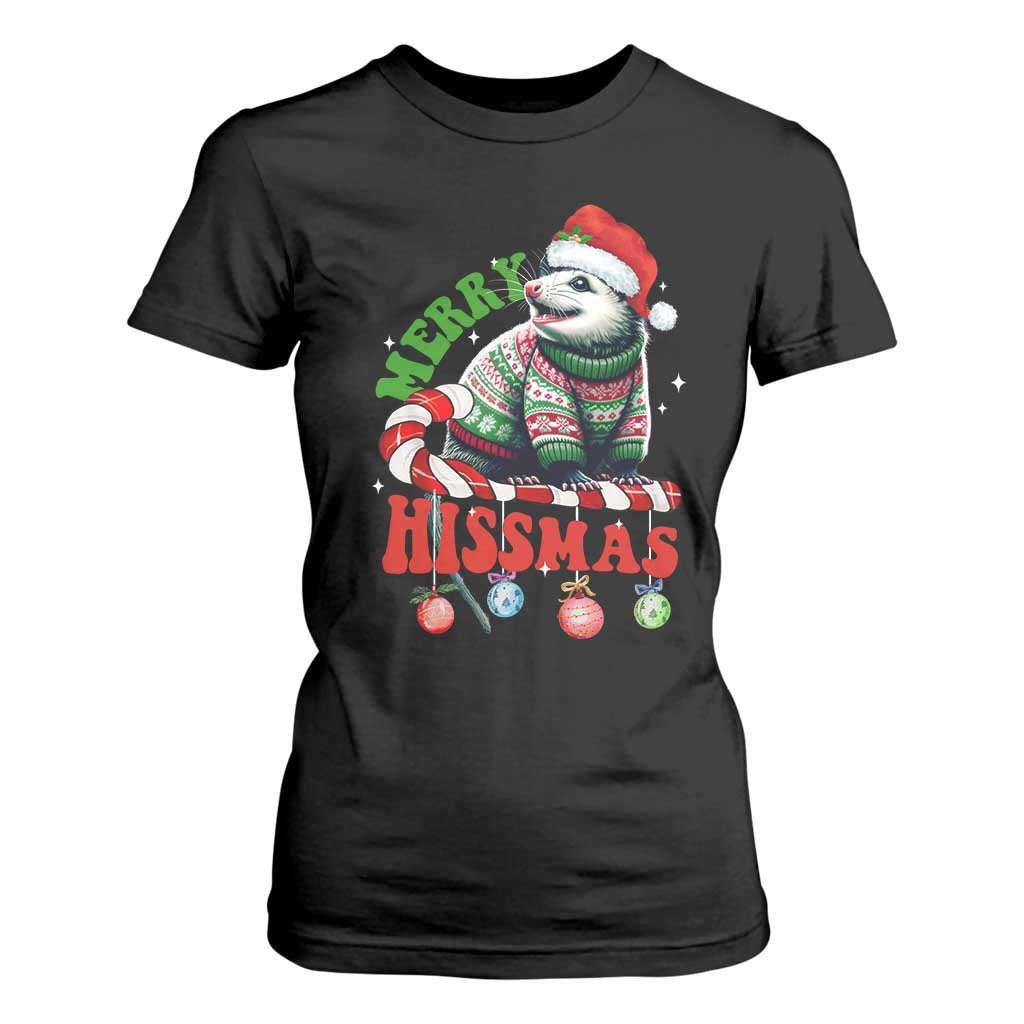 Funny Christmas Opossum T Shirt For Women Merry Hissmass TS09 Black Print Your Wear