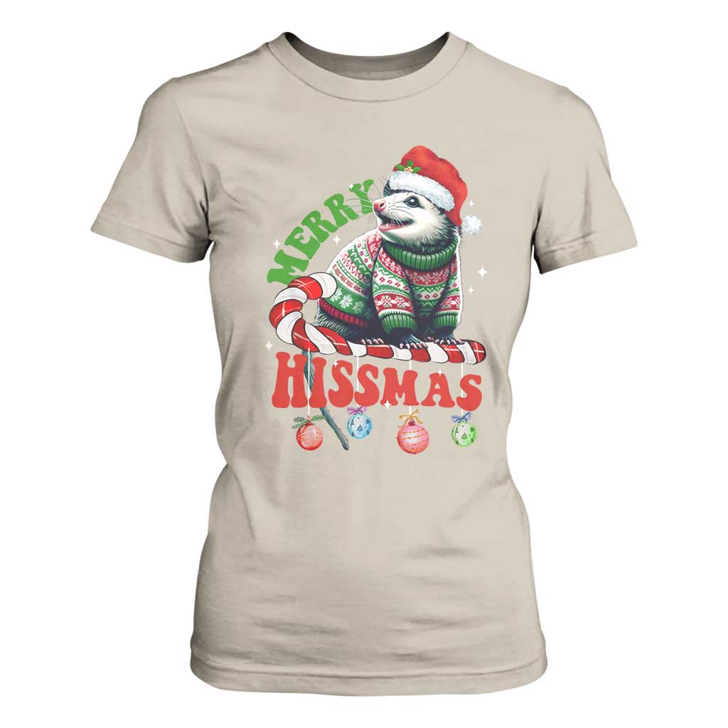 Funny Christmas Opossum T Shirt For Women Merry Hissmass TS09 Sand Print Your Wear