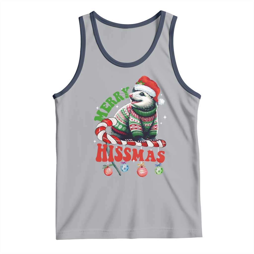 Funny Christmas Opossum Tank Top Merry Hissmass TS09 Athletic Heather Navy Print Your Wear
