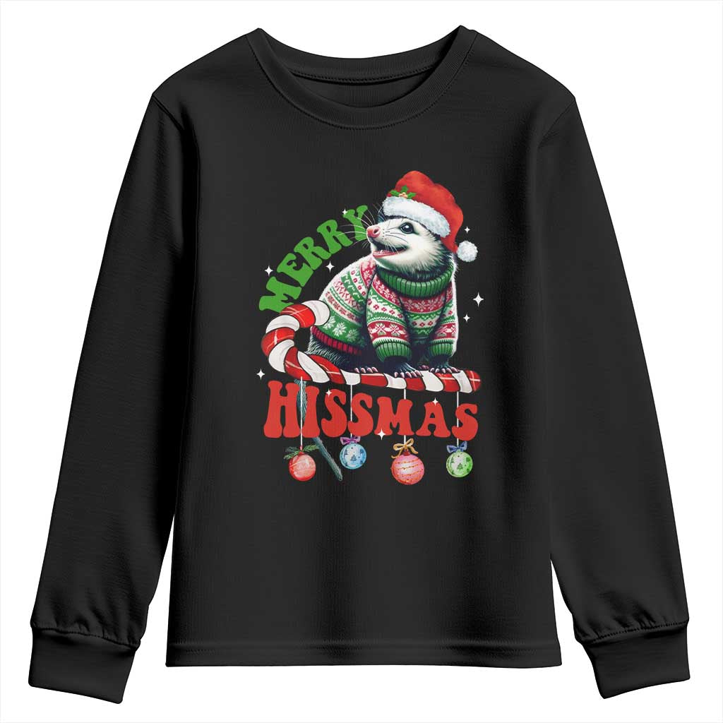 Funny Christmas Opossum Youth Sweatshirt Merry Hissmass TS09 Black Print Your Wear