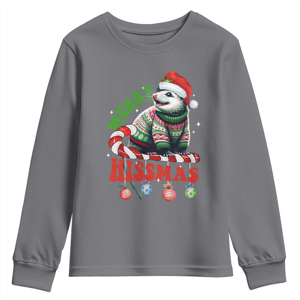 Funny Christmas Opossum Youth Sweatshirt Merry Hissmass TS09 Charcoal Print Your Wear