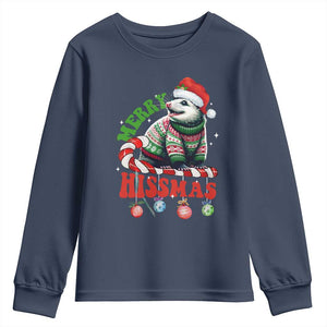 Funny Christmas Opossum Youth Sweatshirt Merry Hissmass TS09 Navy Print Your Wear
