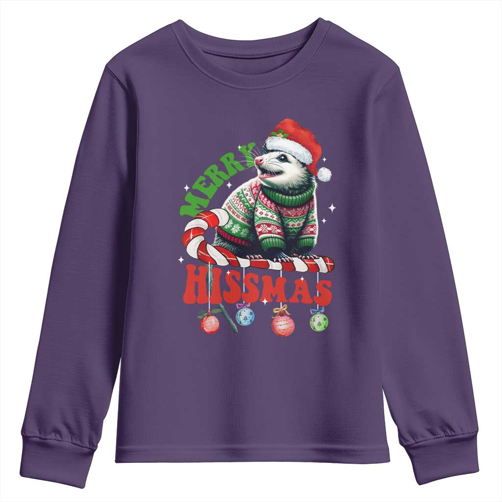 Funny Christmas Opossum Youth Sweatshirt Merry Hissmass TS09 Purple Print Your Wear