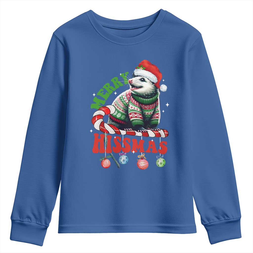 Funny Christmas Opossum Youth Sweatshirt Merry Hissmass TS09 Royal Blue Print Your Wear