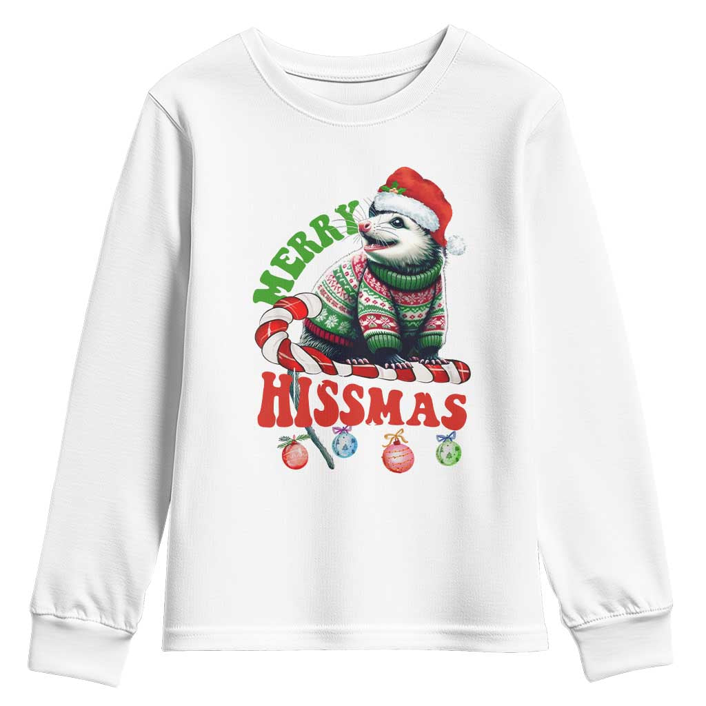 Funny Christmas Opossum Youth Sweatshirt Merry Hissmass TS09 White Print Your Wear