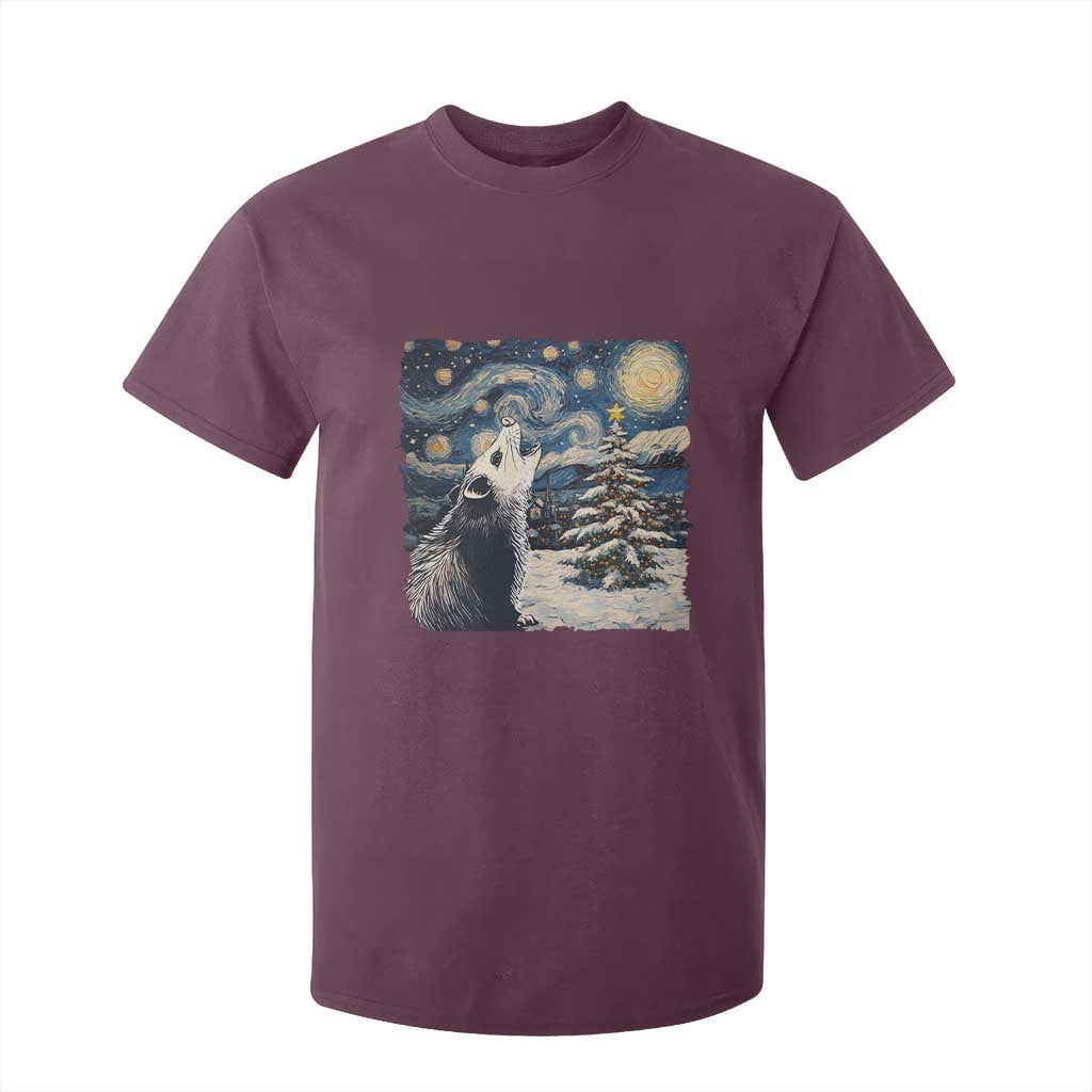 Christmas Starry Night Opossum T Shirt For Kid TS09 Maroon Print Your Wear