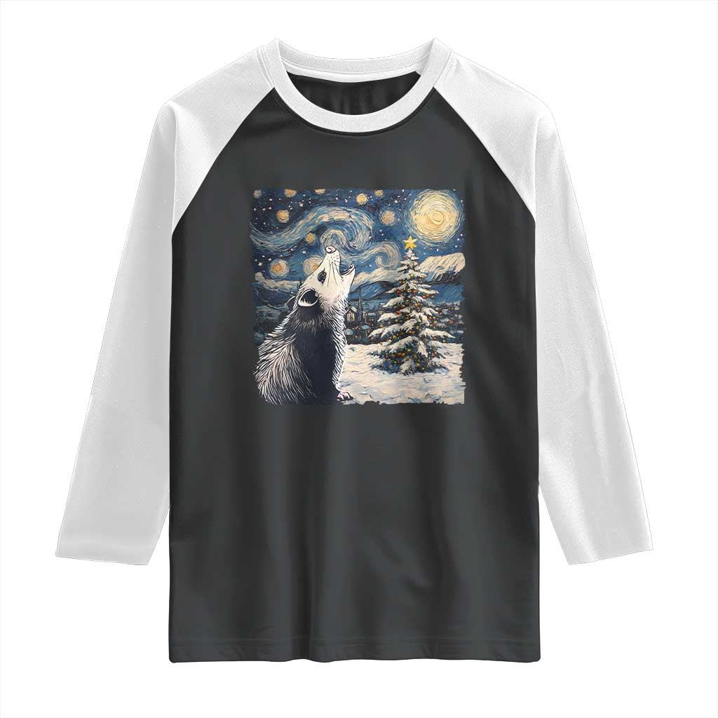 Christmas Starry Night Opossum Raglan Shirt TS09 Black White Print Your Wear