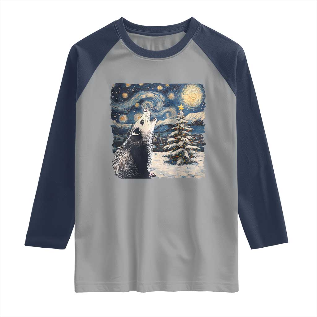 Christmas Starry Night Opossum Raglan Shirt TS09 Sport Gray Navy Print Your Wear