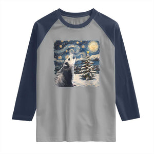 Christmas Starry Night Opossum Raglan Shirt TS09 Sport Gray Navy Print Your Wear