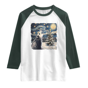 Christmas Starry Night Opossum Raglan Shirt TS09 White Dark Forest Green Print Your Wear