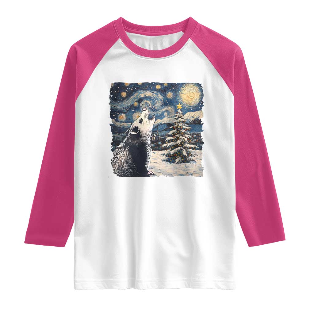 Christmas Starry Night Opossum Raglan Shirt TS09 White Heliconia Print Your Wear