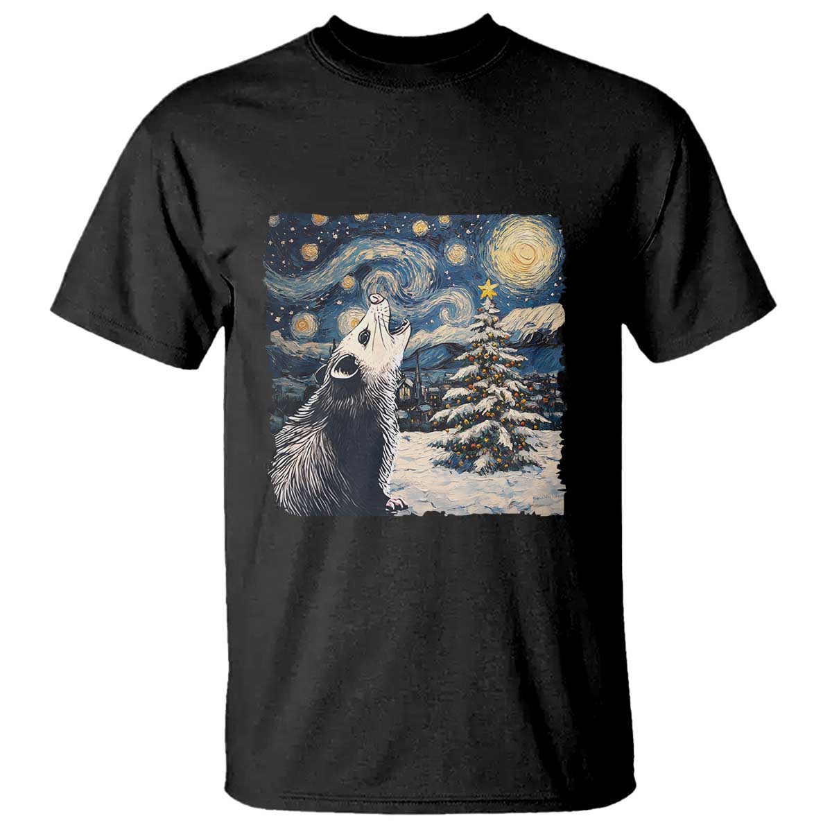 Christmas Starry Night Opossum T Shirt TS09 Black Print Your Wear