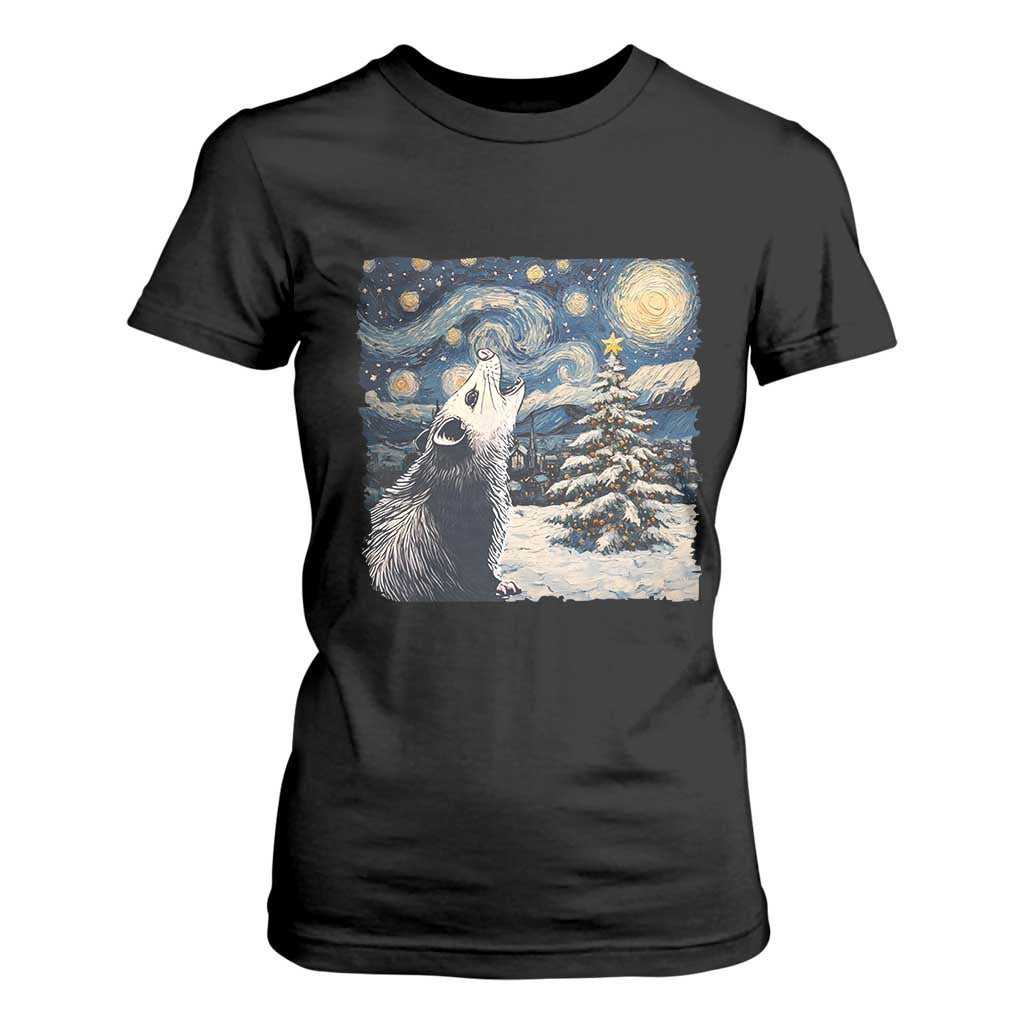 Christmas Starry Night Opossum T Shirt For Women TS09 Black Print Your Wear