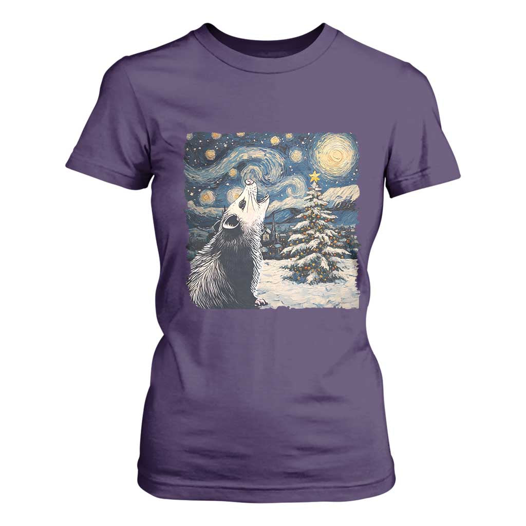 Christmas Starry Night Opossum T Shirt For Women TS09 Purple Print Your Wear