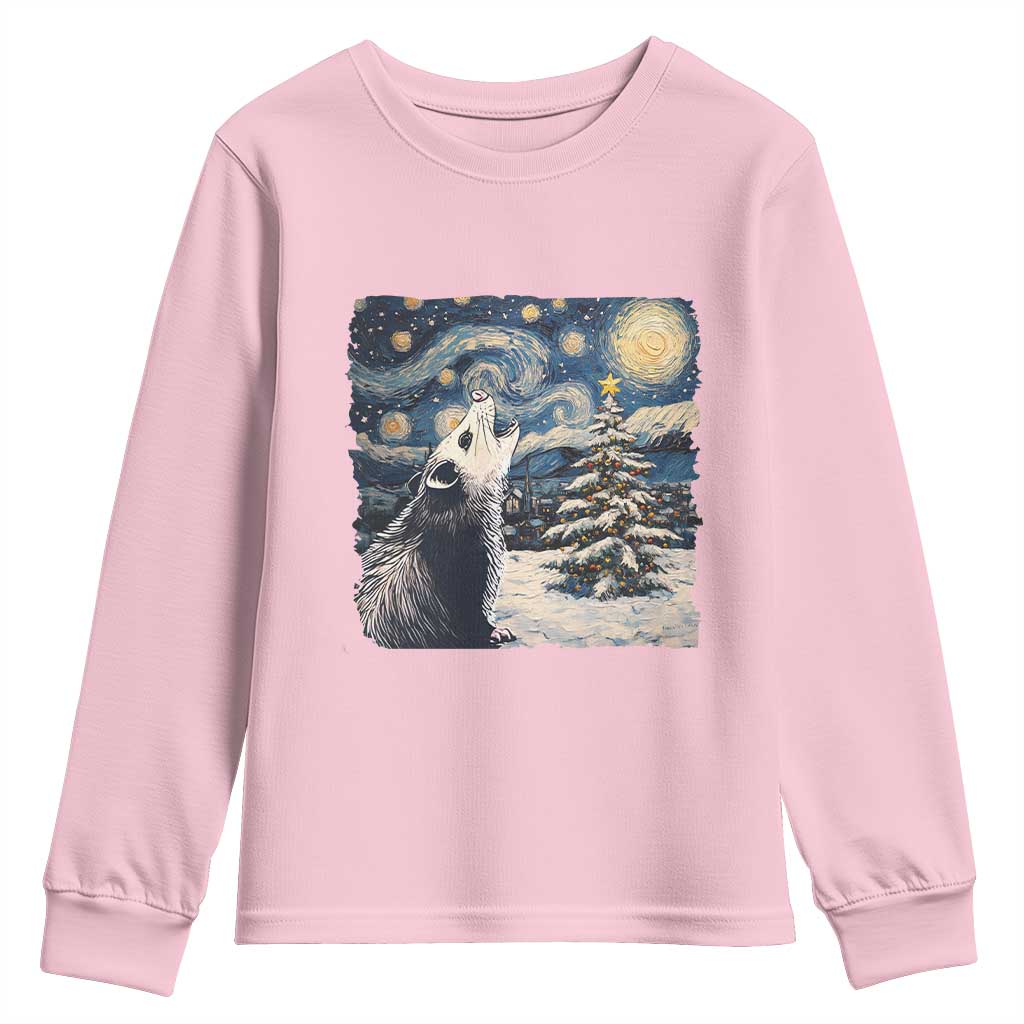 Christmas Starry Night Opossum Youth Sweatshirt TS09 Light Pink Print Your Wear