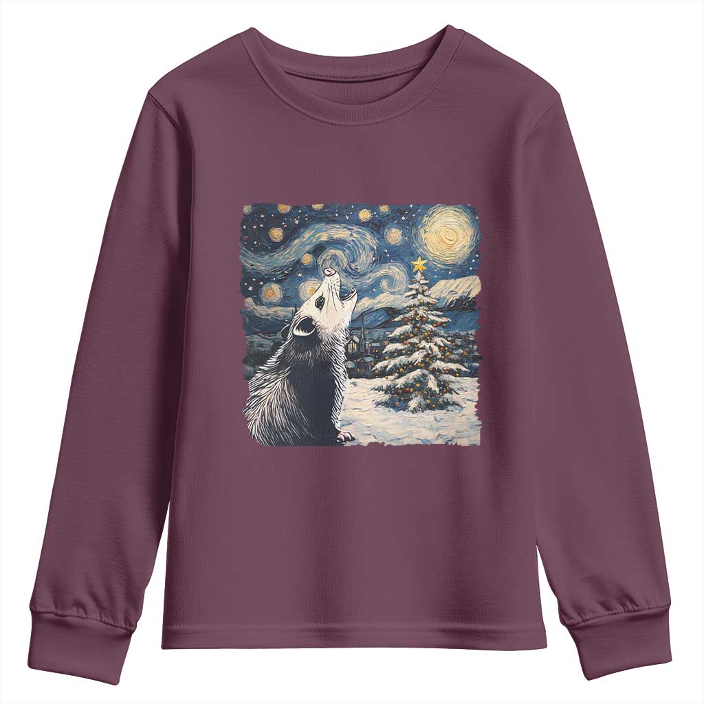 Christmas Starry Night Opossum Youth Sweatshirt TS09 Maroon Print Your Wear