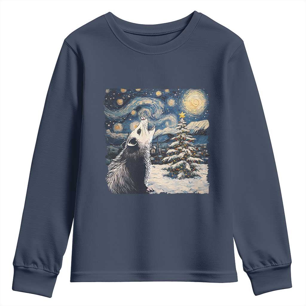 Christmas Starry Night Opossum Youth Sweatshirt TS09 Navy Print Your Wear