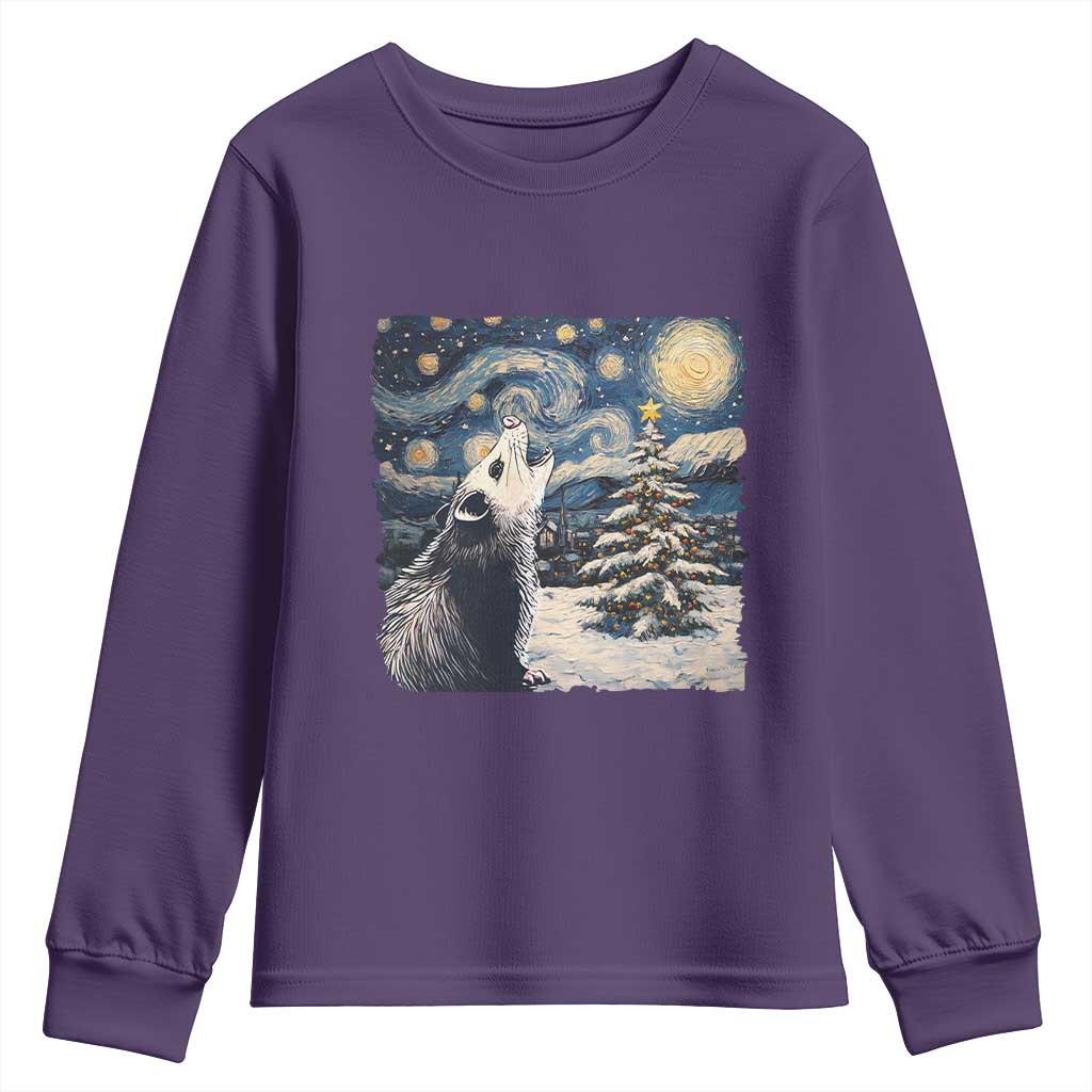 Christmas Starry Night Opossum Youth Sweatshirt TS09 Purple Print Your Wear