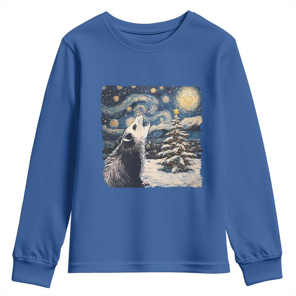 Christmas Starry Night Opossum Youth Sweatshirt TS09 Royal Blue Print Your Wear