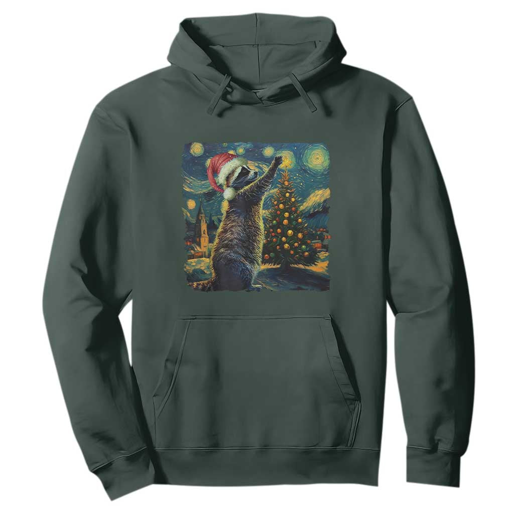 Christmas Starry Night Raccoon Hoodie TS09 Dark Forest Green Print Your Wear