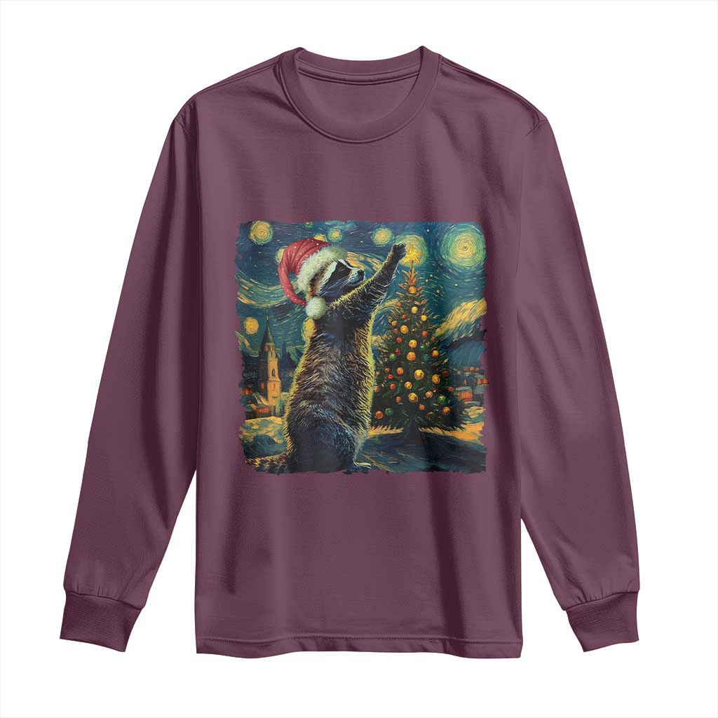 Christmas Starry Night Raccoon Long Sleeve Shirt TS09 Maroon Print Your Wear