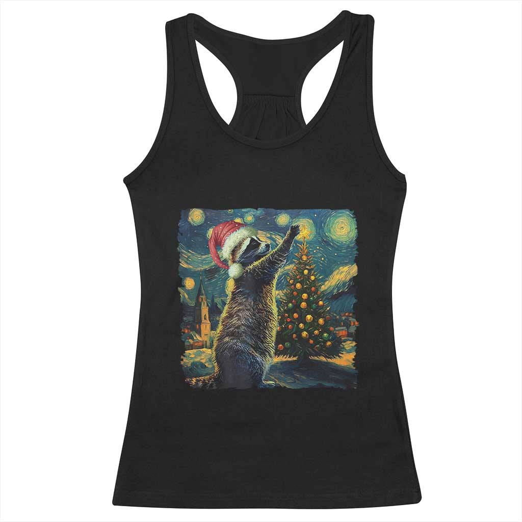 Christmas Starry Night Raccoon Racerback Tank Top TS09 Black Print Your Wear