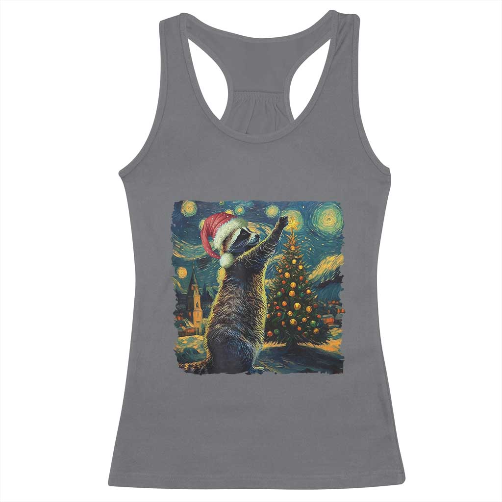 Christmas Starry Night Raccoon Racerback Tank Top TS09 Charcoal Print Your Wear