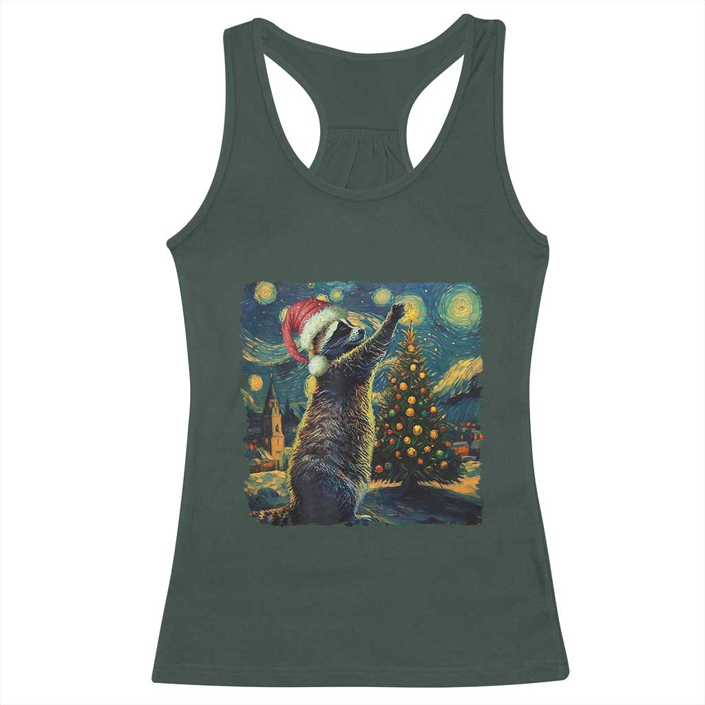 Christmas Starry Night Raccoon Racerback Tank Top TS09 Dark Forest Green Print Your Wear