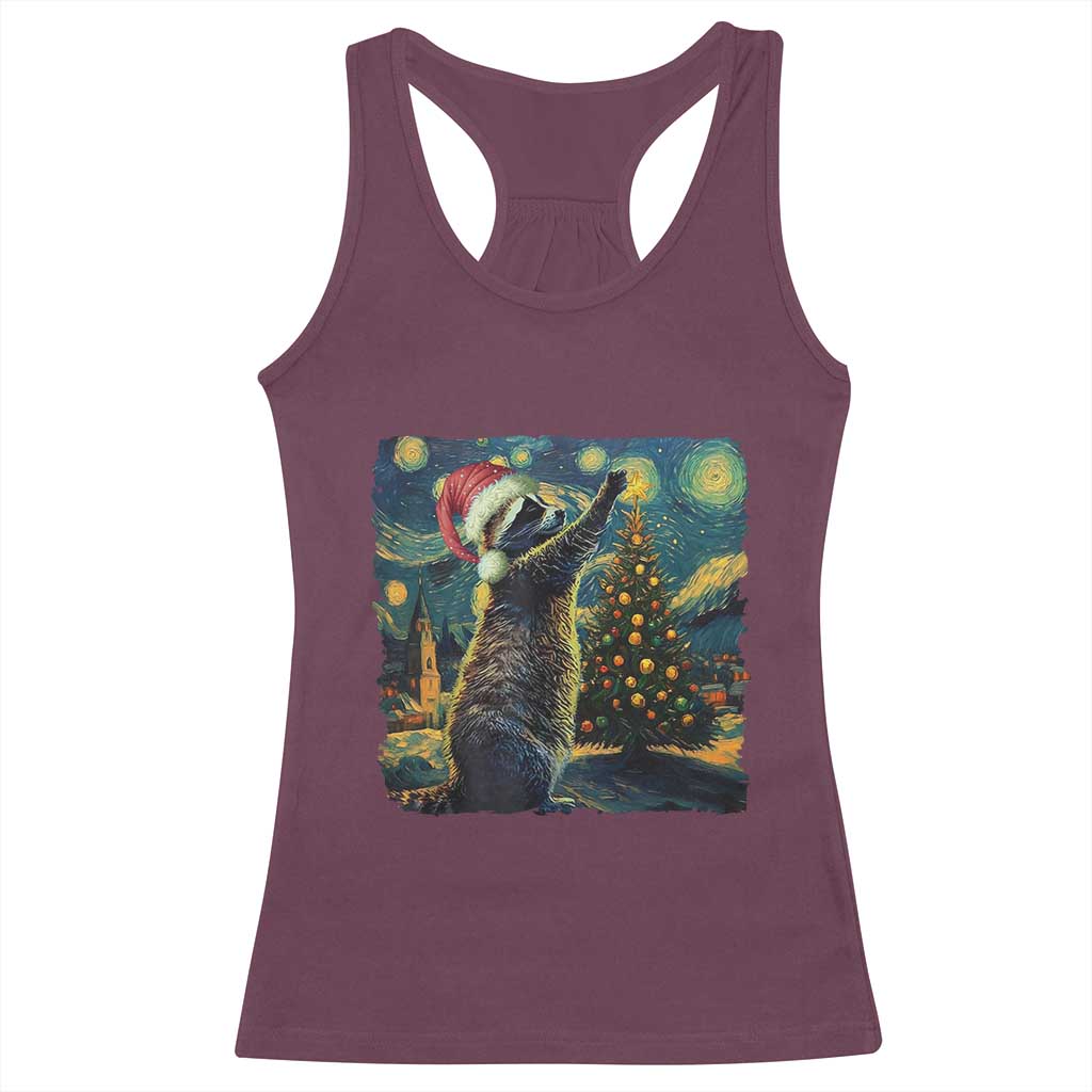 Christmas Starry Night Raccoon Racerback Tank Top TS09 Maroon Print Your Wear