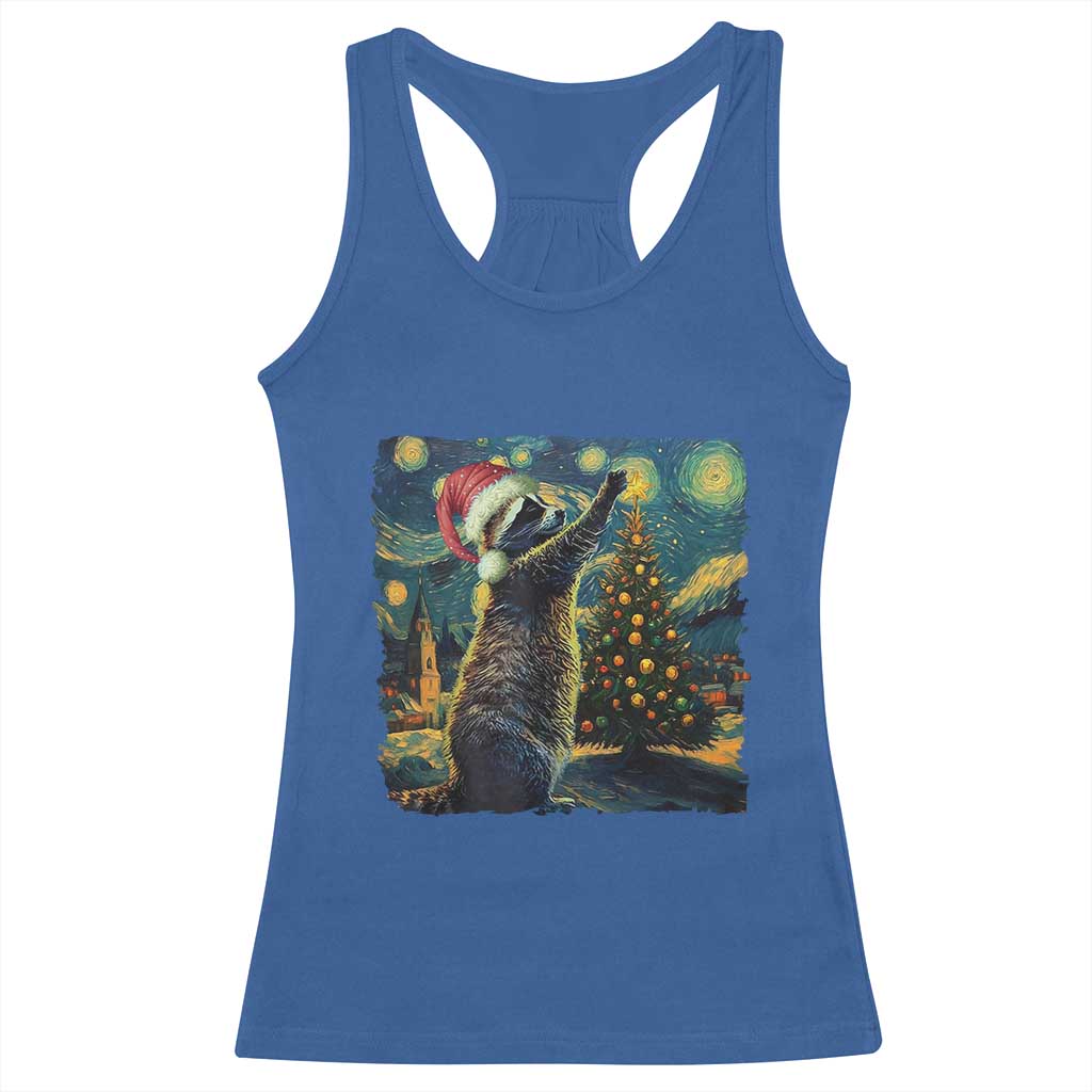 Christmas Starry Night Raccoon Racerback Tank Top TS09 Royal Blue Print Your Wear
