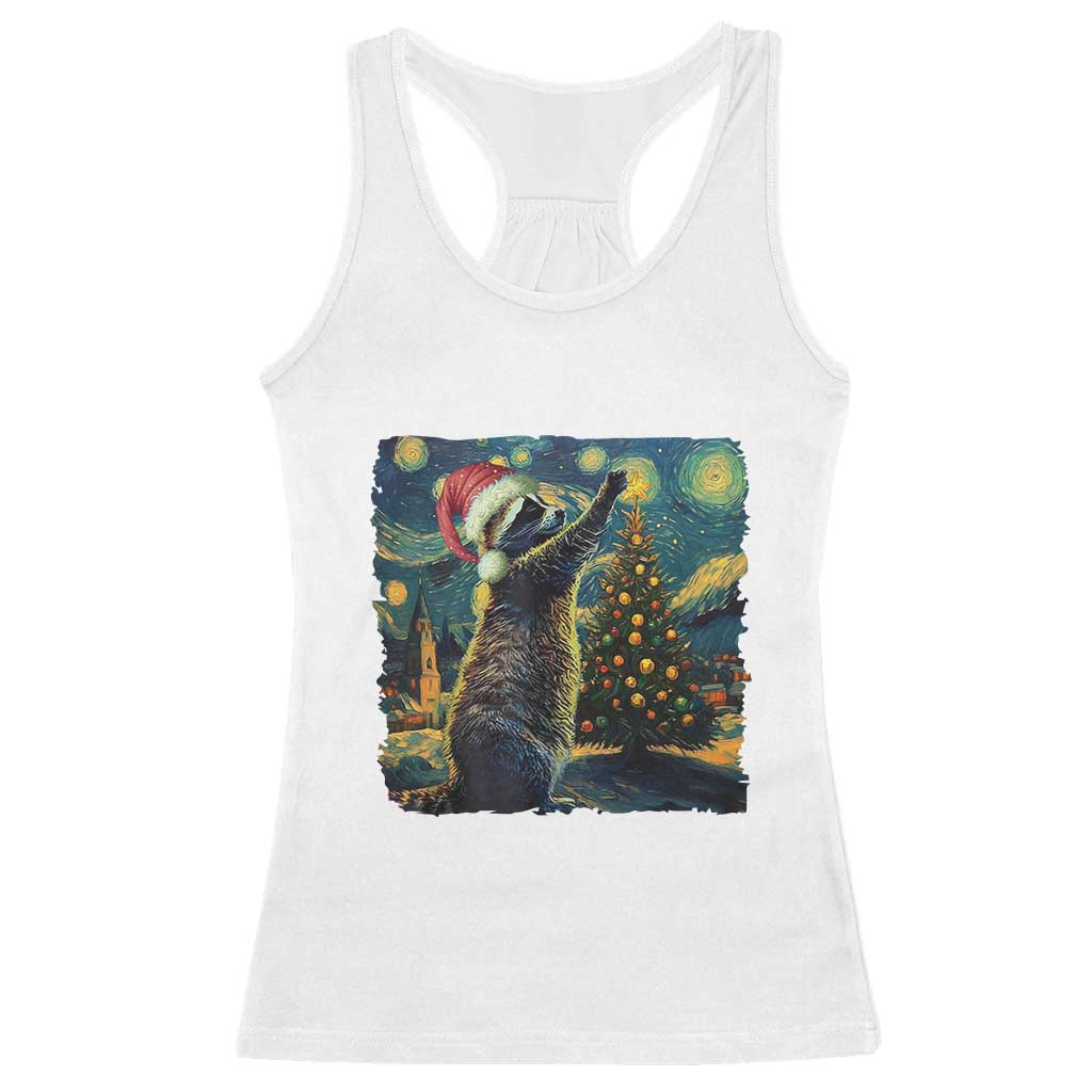 Christmas Starry Night Raccoon Racerback Tank Top TS09 White Print Your Wear