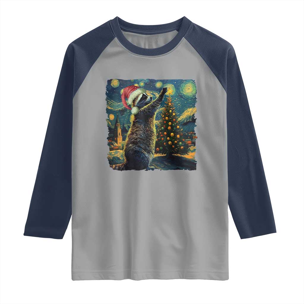 Christmas Starry Night Raccoon Raglan Shirt TS09 Sport Gray Navy Print Your Wear
