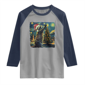 Christmas Starry Night Raccoon Raglan Shirt TS09 Sport Gray Navy Print Your Wear