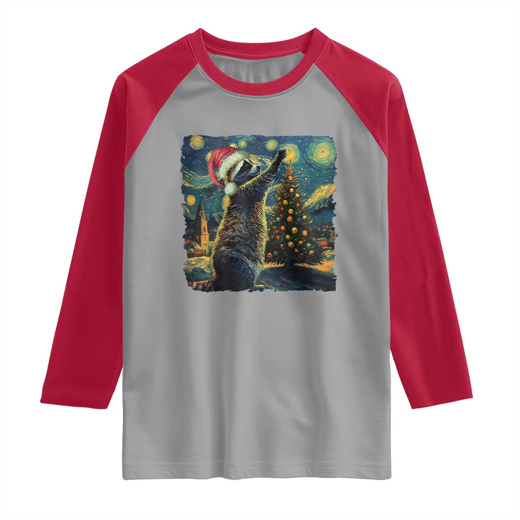 Christmas Starry Night Raccoon Raglan Shirt TS09 Sport Gray Red Print Your Wear