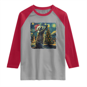 Christmas Starry Night Raccoon Raglan Shirt TS09 Sport Gray Red Print Your Wear