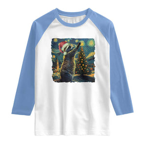 Christmas Starry Night Raccoon Raglan Shirt TS09 White Carolina Blue Print Your Wear