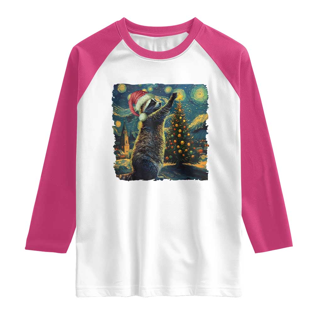 Christmas Starry Night Raccoon Raglan Shirt TS09 White Heliconia Print Your Wear