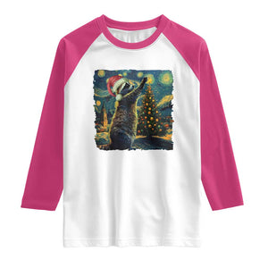 Christmas Starry Night Raccoon Raglan Shirt TS09 White Heliconia Print Your Wear