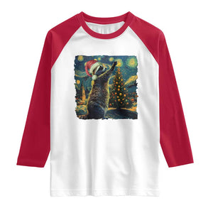 Christmas Starry Night Raccoon Raglan Shirt TS09 White Red Print Your Wear