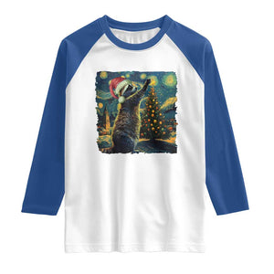 Christmas Starry Night Raccoon Raglan Shirt TS09 White Royal Print Your Wear