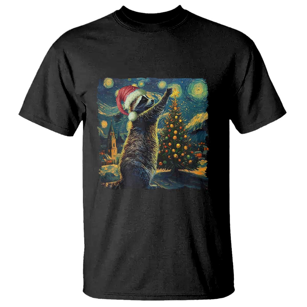 Christmas Starry Night Raccoon T Shirt TS09 Black Print Your Wear