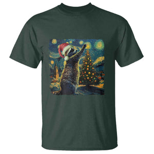 Christmas Starry Night Raccoon T Shirt TS09 Dark Forest Green Print Your Wear
