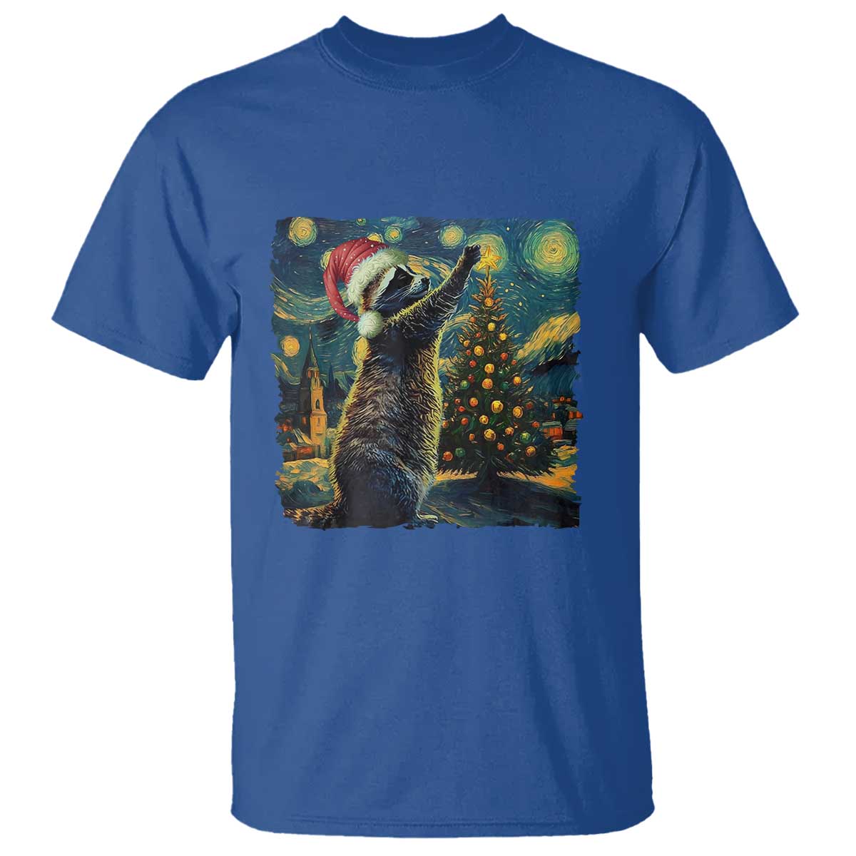 Christmas Starry Night Raccoon T Shirt TS09 Royal Blue Print Your Wear