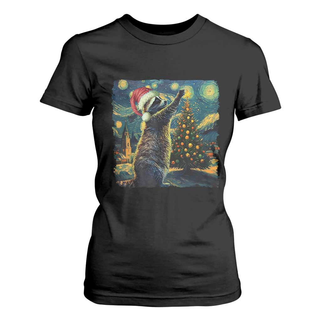 Christmas Starry Night Raccoon T Shirt For Women TS09 Black Print Your Wear