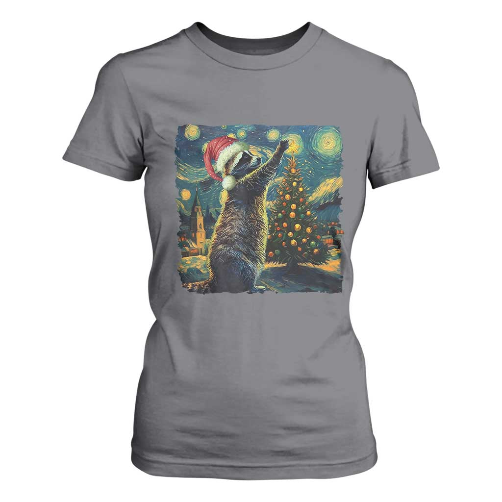 Christmas Starry Night Raccoon T Shirt For Women TS09 Charcoal Print Your Wear
