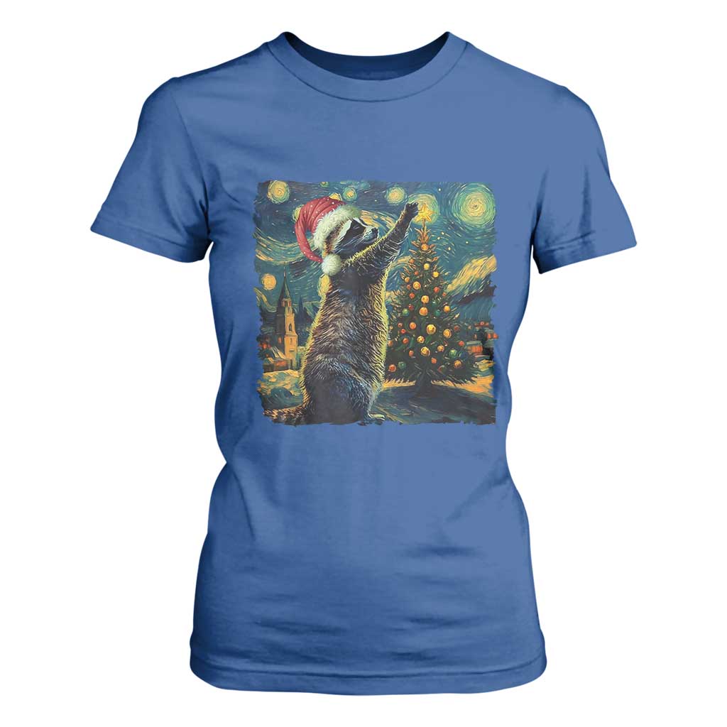 Christmas Starry Night Raccoon T Shirt For Women TS09 Royal Blue Print Your Wear